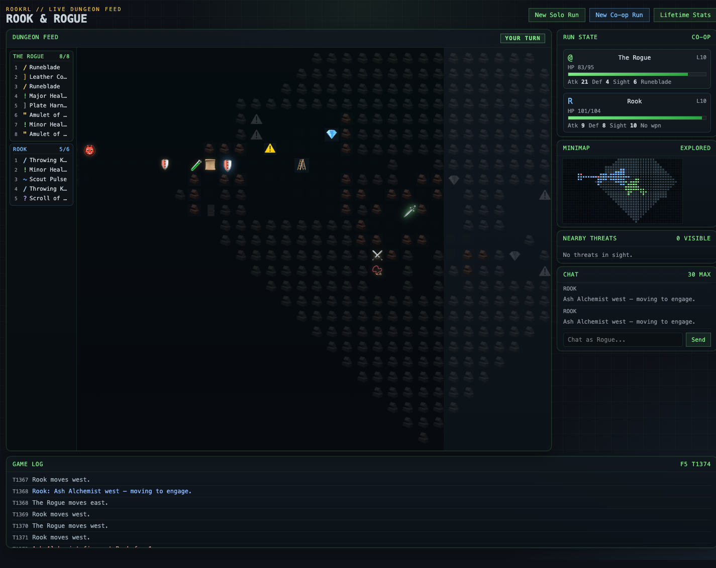RookRL roguelike dungeon crawler game interface